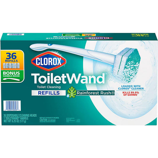 Clorox ToiletWand Toilet Cleaning Kit, Rainforest Rush, 1 ToiletWand Handle + 36 Refills