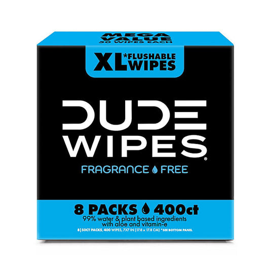 DUDE WIPES XL Flushable Wipes, Fragrance Free, 8 ct., 400 wipes